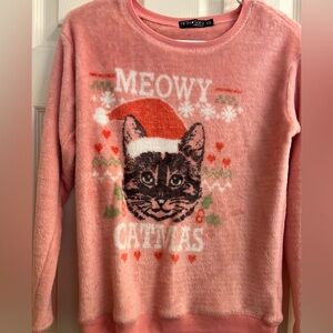 Fifth Sun Pink Cat Christmas Sweater XS